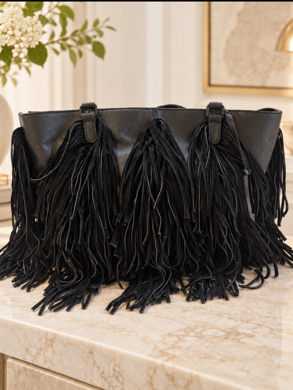 Beautiful Aldo Black Leather Satchel with fringe Tassel Detail❤️18x8x6